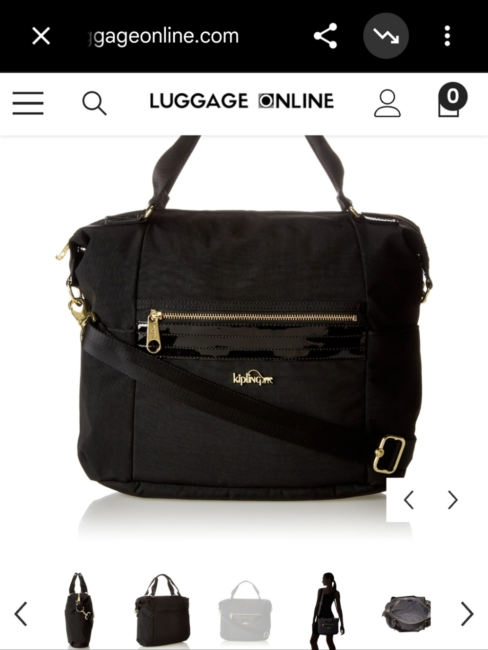 Kipling Marly Black Tote With Gold Hardware NWOT
